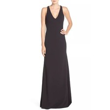 NWT Vera Wang V-Neck Scuba Crepe Lace Panel Formal Gown Dress Black Size 2 $328