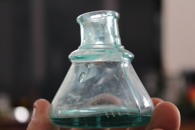 Antique MINT BLUE CONE INK WELL, (DEFORMED) Item # A-166