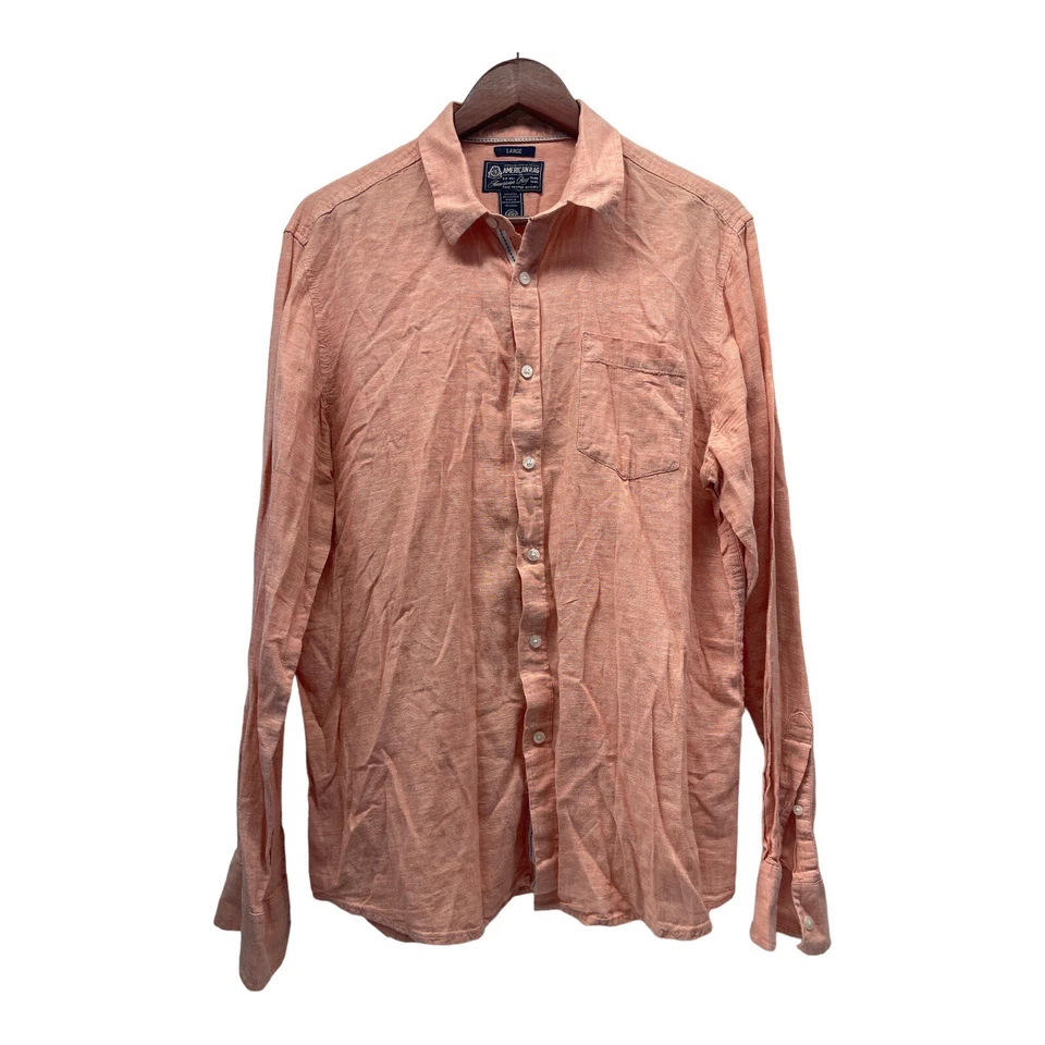 Camisa para mujer American Rag grande color melocotón mezcla de lino abotonada Foto 2 de 4