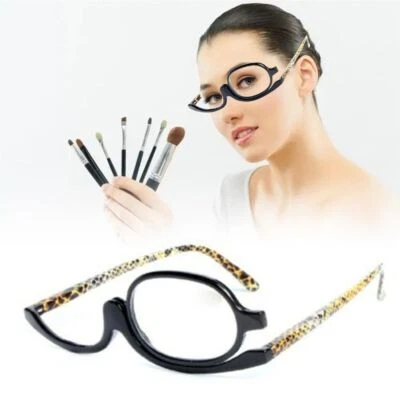 Fashion Magnifying Make Up Makeup Glasses Flip Down Lenses Black Frame +1.5-4.0