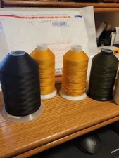Vintage Sewing Thread Black Cone + 2 yellow cones+1 OD Green+lacing tape