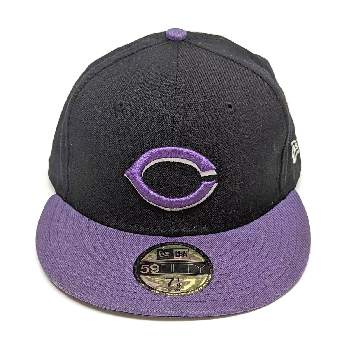 New Era 59Fifty MLB Cincinnati Reds Black Purple 7 1 4 Fitted Cap Hat
