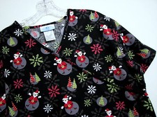 SB Scrubs Scrub M Top Christmas Santa Clause Snow Flakes Trees Vet Peds Dentist