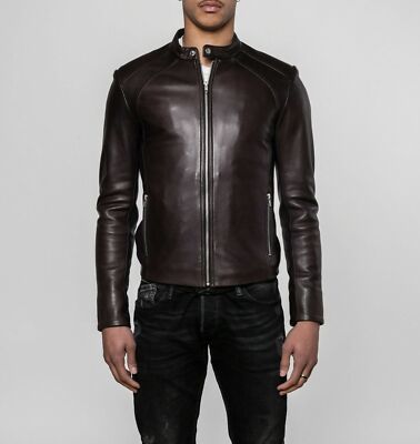 Men's Brown Leather Jacket Pure Lambskin Motorcycle Slim Fit Biker Custom Made