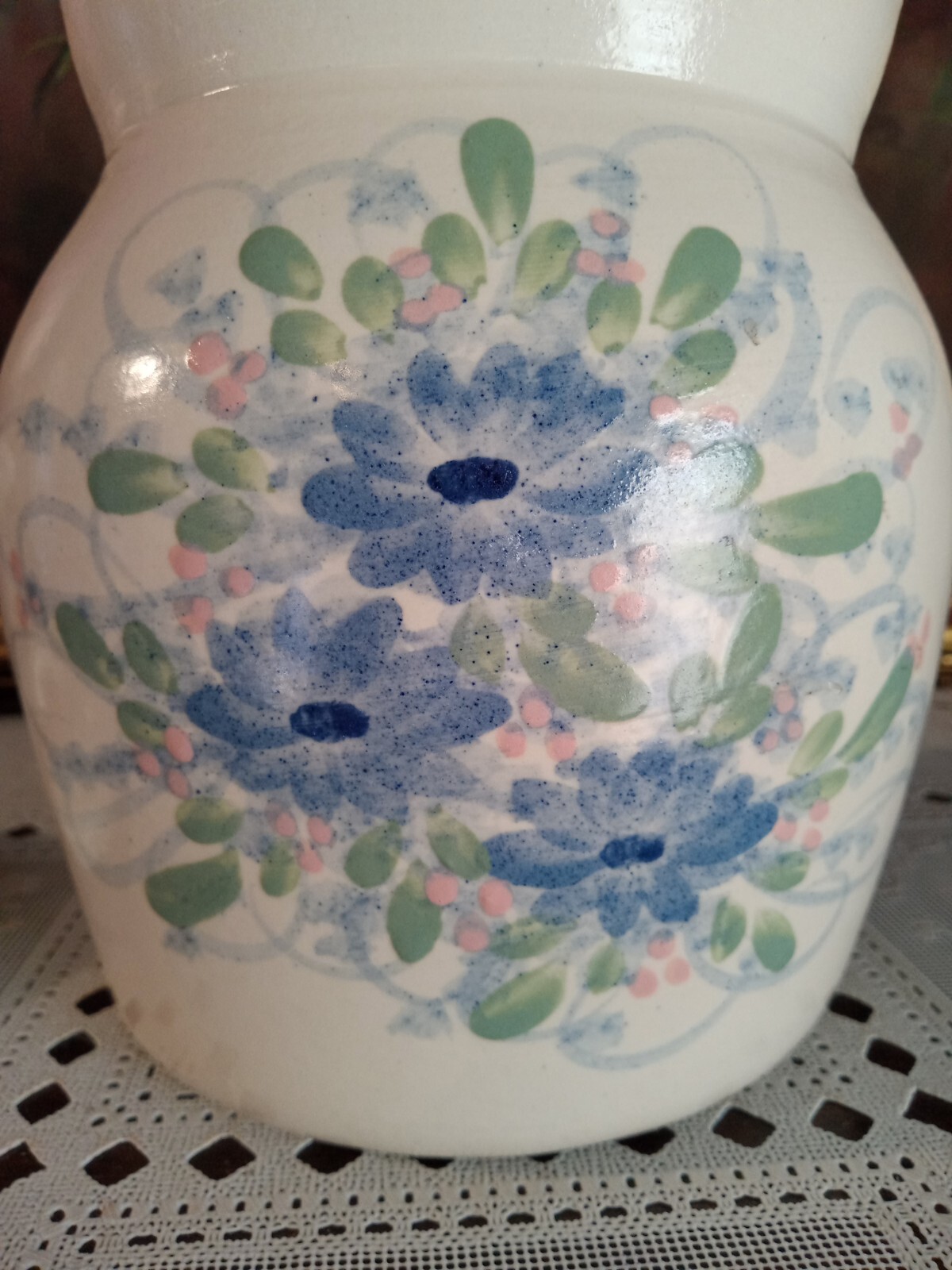Vintage East Texas Pottery Marshall,TX Blue Spongeware and Flowers
