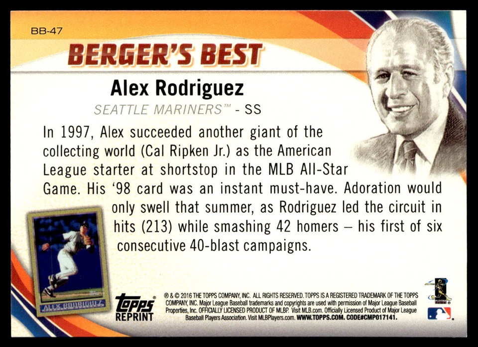 2016 Topps Alex Rodriguez #BB-47 Seattle Mariners - Image 2 of 2
