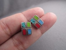 ORECCHINI TRAFORATI VINTAGE MARSALA STERLING MULTI GEMMA INTARSIATA SCATOLA PERNO