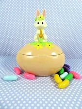 Vintage Byron Molds Ceramic Egg Trinket Box Bunny On Lid Salmon Pink 4.25" High