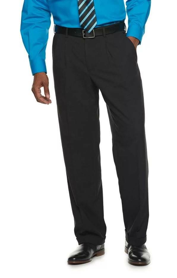 Mens Dress Pants Black Croft & Barrow Classic Fit Pleated No Iron