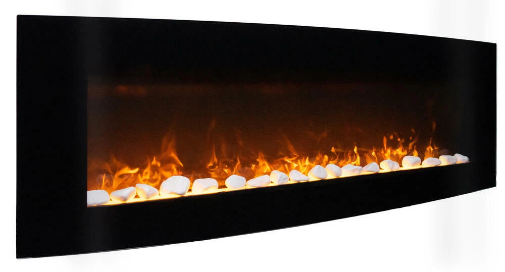 48u0026#034; Black Curved Modern Wall Mount Remote LED Electric Fireplace Quiet  Fan | eBay