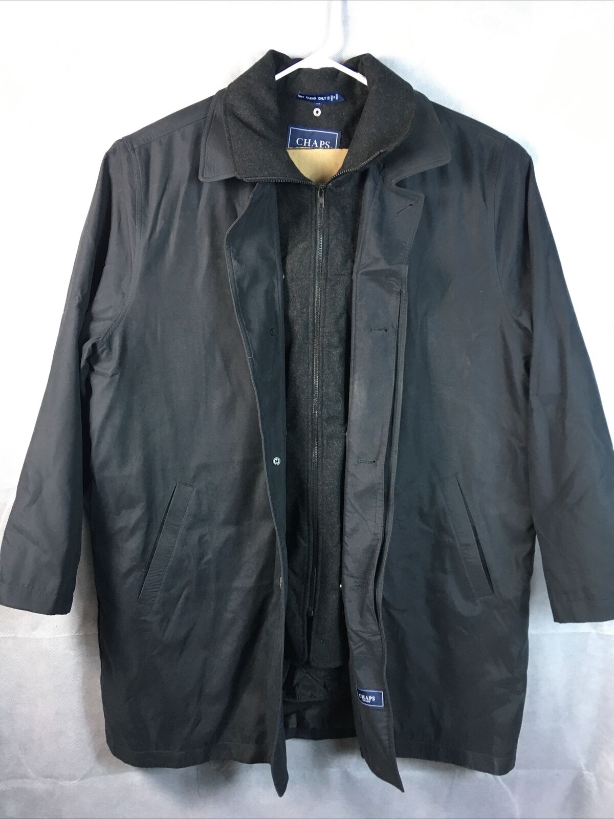Chaps  Black Long Overcoat Mens 40L Wool Fleece R… - image 1