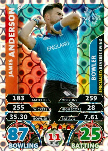 2015 ENGLAND Cricket Card JAMES ANDERSON World Cup - Picture 1 of 2