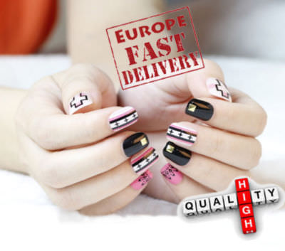 Nadeco 24pcs Artificial Pre-Glued PreDesign Pres On MANICURE Nail tips From EU