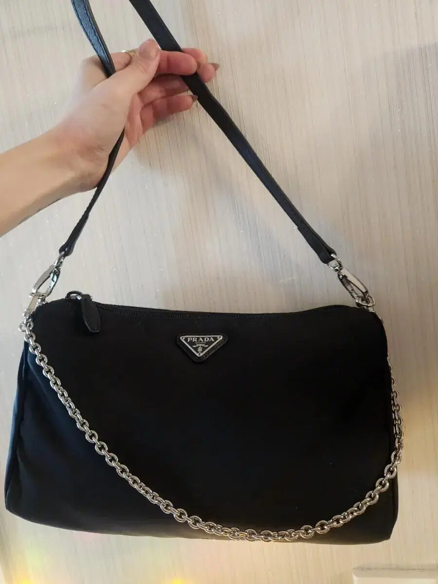 Prada 1NA012 Leather Pouch Bag with Logo Detail