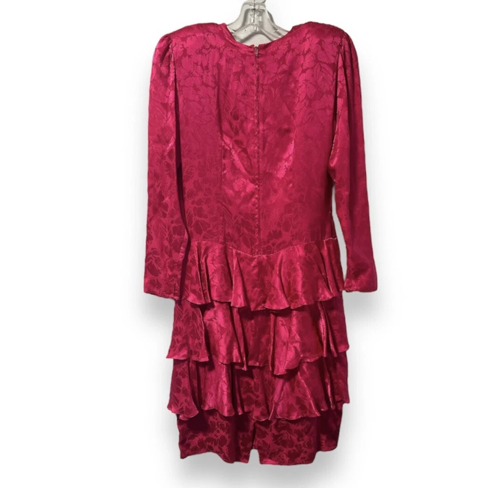 Vestido Vintage Años 80 Maggy London por Jeannene Booher Rosa Brillante Seda Talla 10 Foto 2 de 4