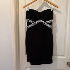 Windsor sz 9 Black Strapless Embellished Glitter Diamond bling cutout mini dress