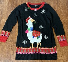 33 Degrees Womens Long Sleeve Llama Snowflakes Ugly Christmas Sweater Medium
