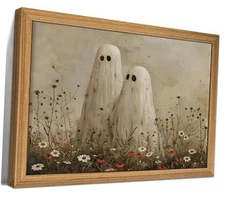 Framed Halloween Ghost Canvas Wall Art Cute 16L" x 12W" Wildflower Ghost Frame
