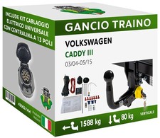 Gancio Verticale Estraibile VW CADDY III FURGONE Ecofuel 04-15 Centralina 13P