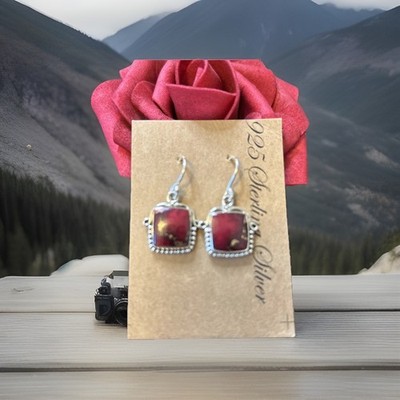 Red Rose Turquoise Dahlia 925 silver earrings