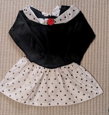 Vintage Evy Girls Large Black Velvet Polka Dot Party Dress Made in USA