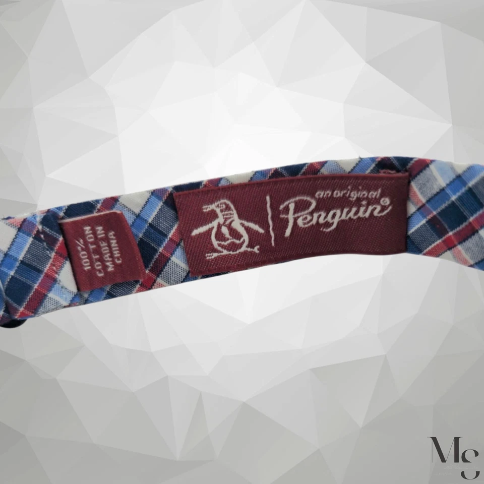Pajarita de algodón ajustable a cuadros y cheques azul PINGÜINO CON:2,25" EXCELENTE ESTADO Foto 4 de 4