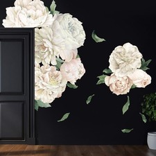 Romantic White Peony Wall Decals, Large Flower Vinyl Wall Art for Nursery  W...