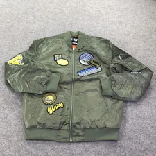 Golden State Warriors Jacket Mens Medium Olive Green NBA Basketball Bomber Zip