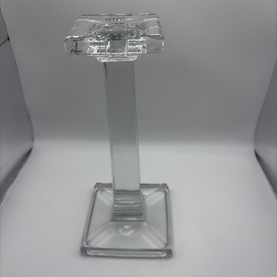 10  Square Column Crystal Glass Taper Candle Holder 4.5  Base