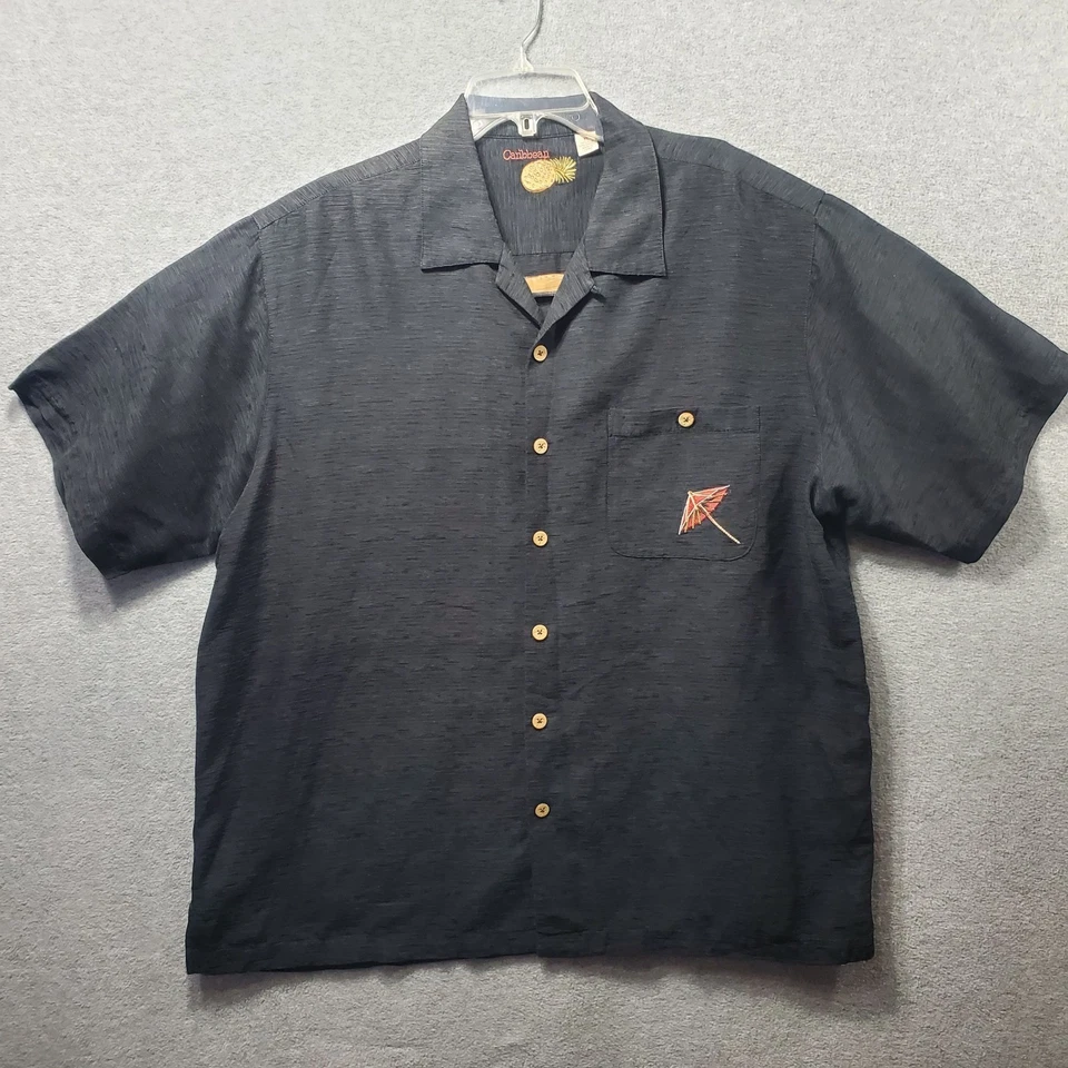 Camisa de campamento bordada Caribbean Joe XL loro tropical piña Foto 4 de 4