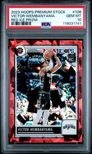 2023 PANINI HOOPS PREM STOCK RED ICE PRIZM #108 VICTOR WEMBANYAMA RC /99 PSA 10