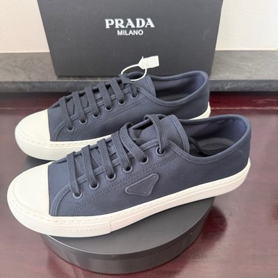 Prada 2EE446 Men's Wheel Gabardine Sneakers Navy Blue Low Top UK 9