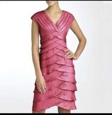 Adrianna Papell Red Shutter Pleat Shimmer Cap Sleeve Sheath Dress Sz 10
