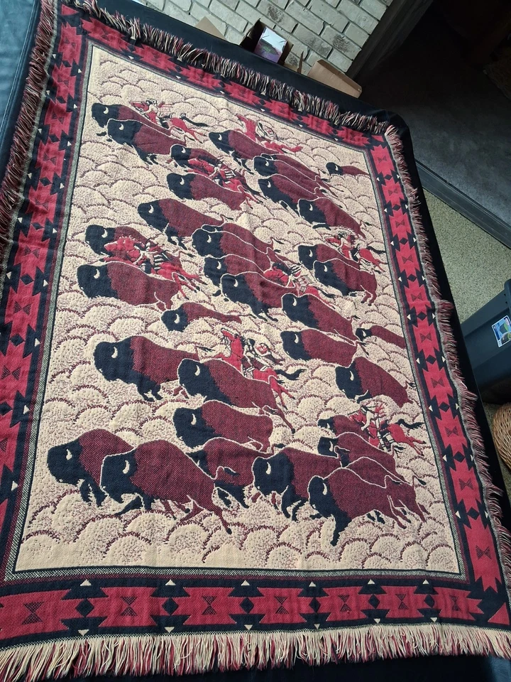 Tapiz manta flecos bisonte búfalo indio nativo americano San Marcos?? Foto 2 de 4
