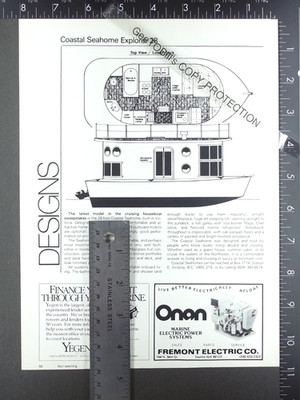 1984 1-page FEATURE on Coastal Seahome Explorer 28 house yacht boat