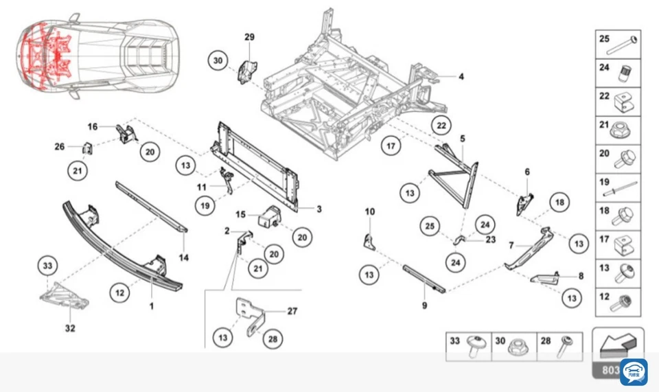 Soporte de guardabarros delantero derecho/izquierdo 2* para Lamborghini Huracan, P/N: 4T0806126, 4T0806125 Foto 3 de 4