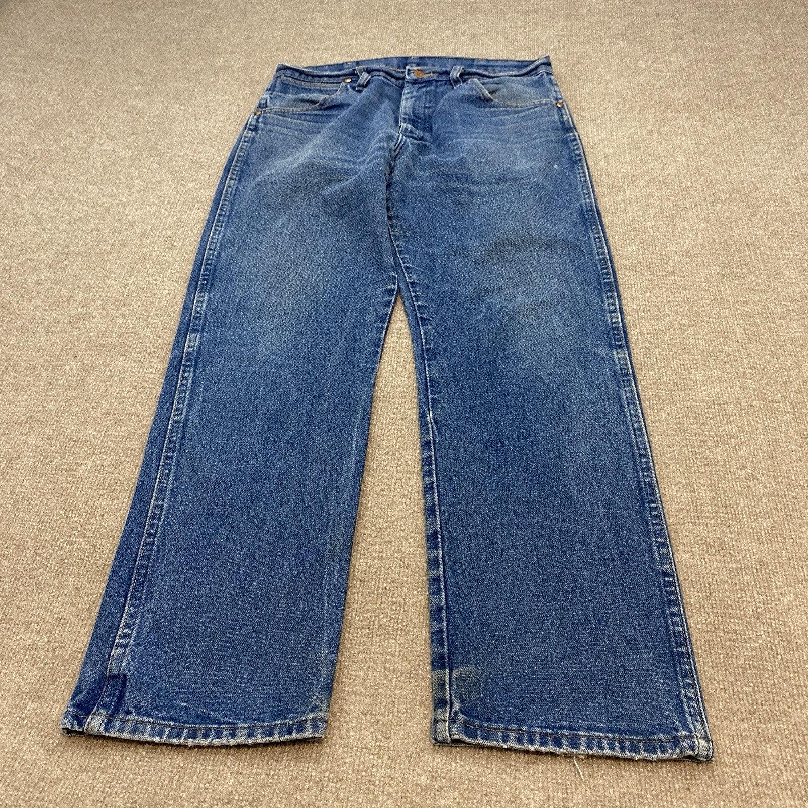Wrangler Jeans Men 34 Fits 32x29 Blue Cowboy Denim 1013MWZ Western Straight Boot