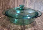 Vintage Anchor Hocking Casserole Dish Ovenware Green Glass 9.5" 2 QT w/ Lid