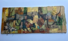 LARGE PAINTING ABSTRACT CATS KITTY KITTEN CUBIST CUBISM SEVENGER MID CENTURY OIL