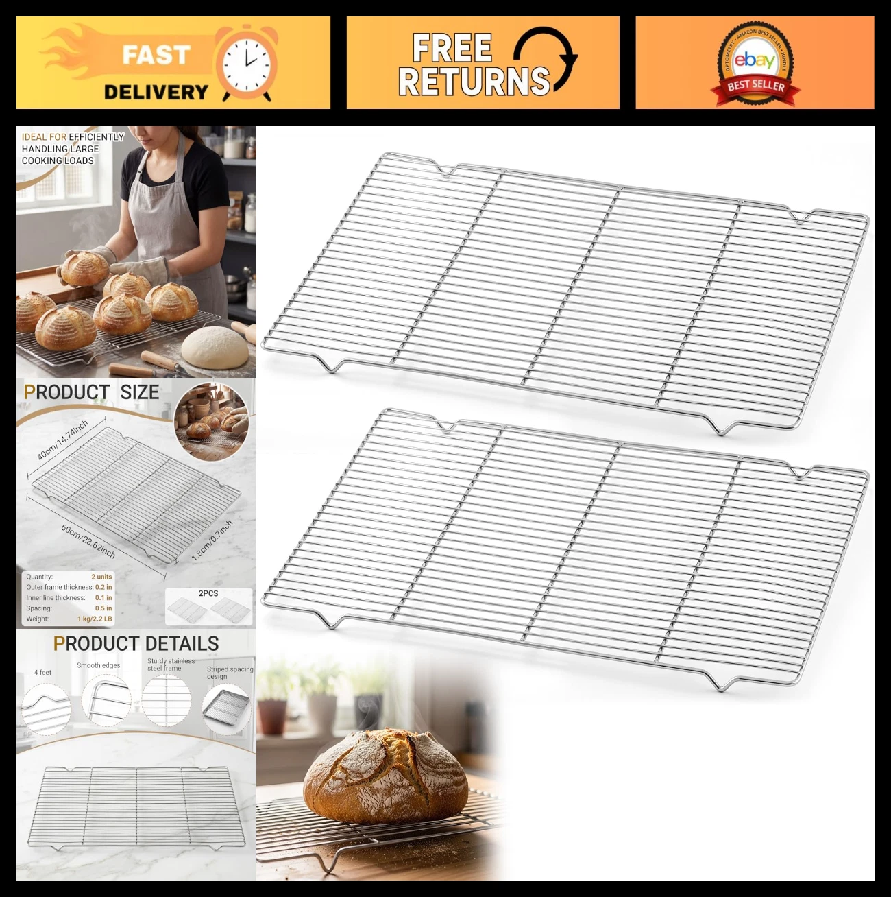 2 Pack Stainless Steel Cooling Racks - Large Cookie & Baking Sheet Rack, Oven Sa
Opens in a new wind