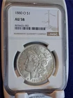 1880-O $1 MORGAN 90% SILVER DOLLAR  NGC AU 58                      #MF-4130