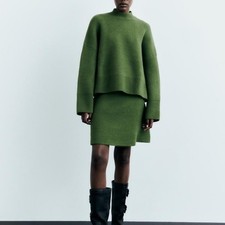 ZARA KNIT Skirt SZ S GREEN 5755/008/500 NWT