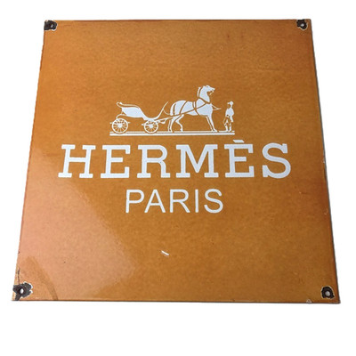Vintage Hermes Sign - Luxury Fashion Porcelain Store Display Gas Pump Sign