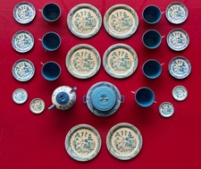 Vintage Ohio Art Blue Willow Child's Tin Tea Set 27 Piece Lot