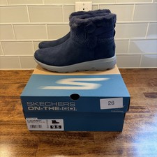 Skechers On the GO City 2 Cozy Vibe Womens Boots Sz 9.5 Navy Fur Lined Leather