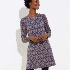 LOFT Medallion Jacquard Shift Dress puff shoulder sleeve comfy cute EUC Sz 6