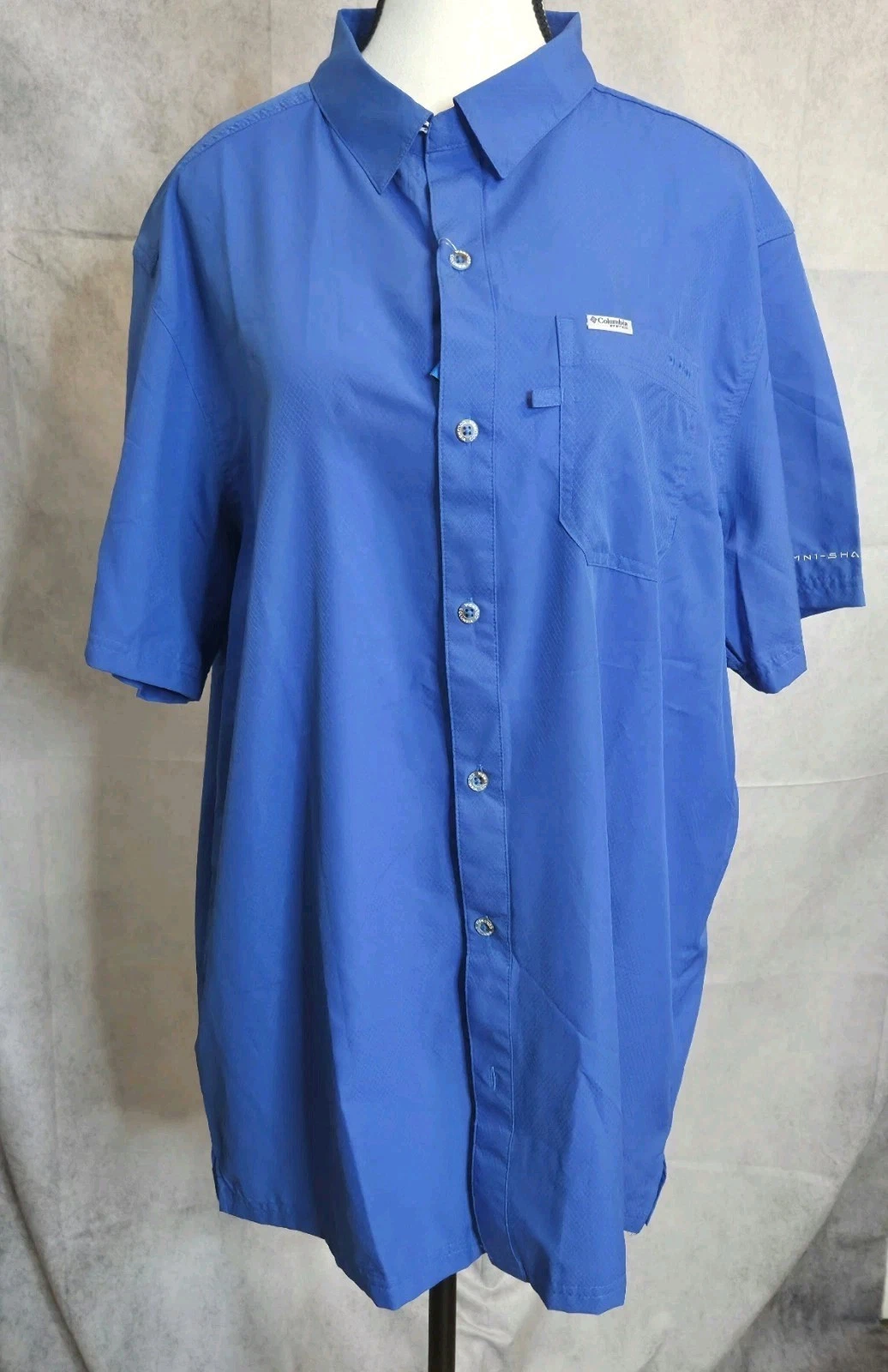Columbia PFG Men’s Large Blue Omni-Shade Fishing Shirt UPF 50 Short Sleeve