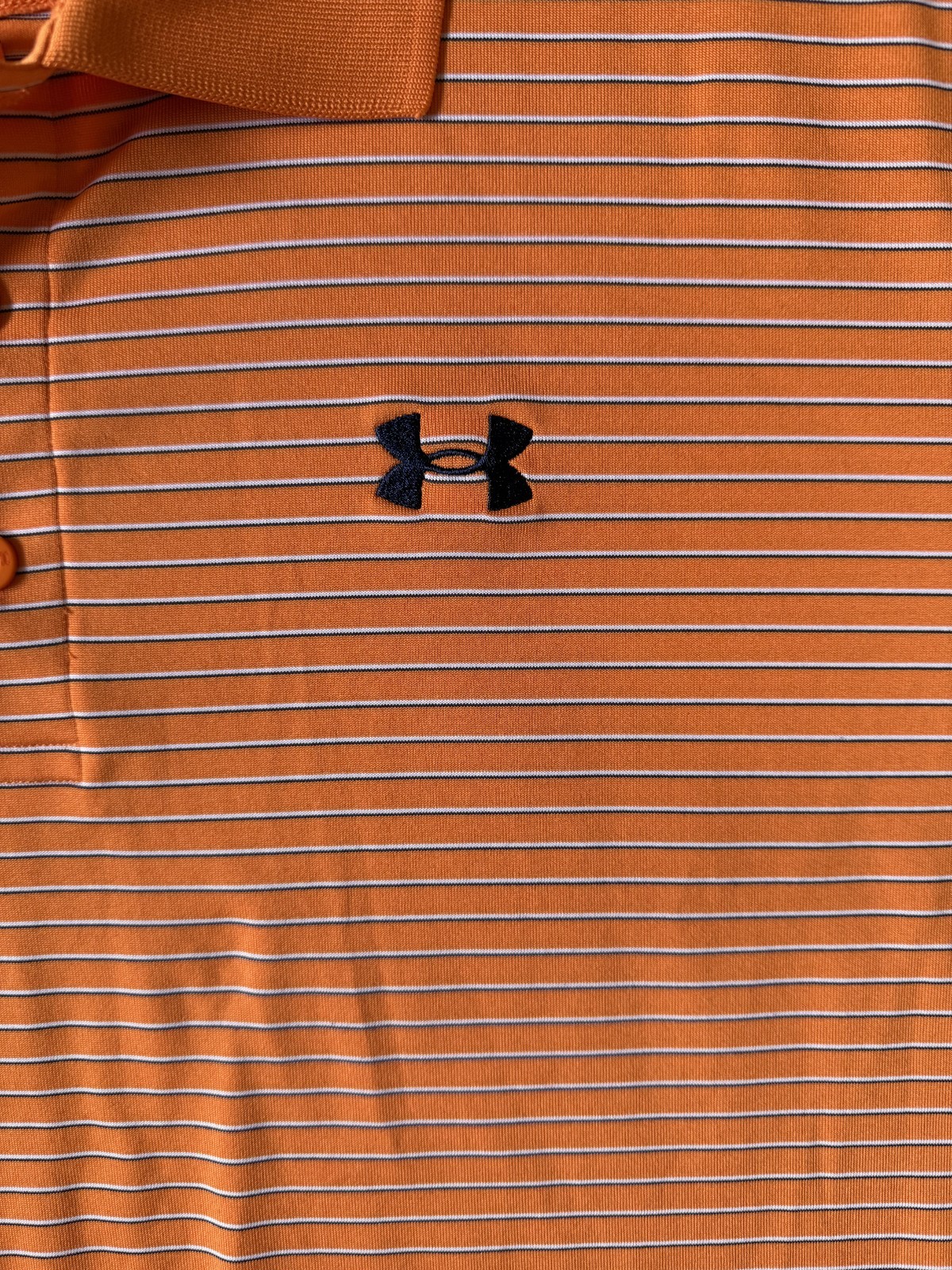 Under Armour HeatGear Polo Shirt Men XL Loose Stretch Short Sleeve Striped Golf thumbnail 2