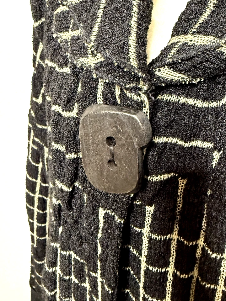 Chaqueta Suéter Cárdigan Transparente Negro Tostado Arrugado Elástico Tejido Boho Alemania Foto 3 de 4