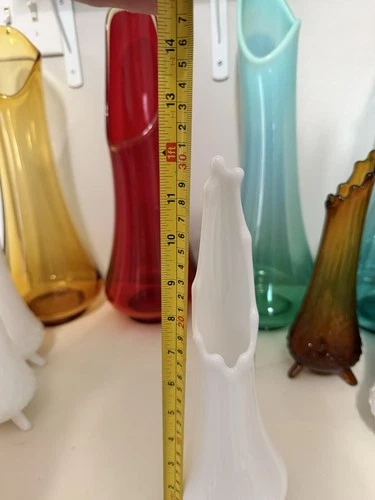 Vintage MCM LE SMITH Milk Glass 3 Toe Hobnail Swung Vase